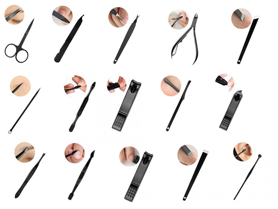Zestaw manicure akcesoria do paznokci - 16 elementów + etui