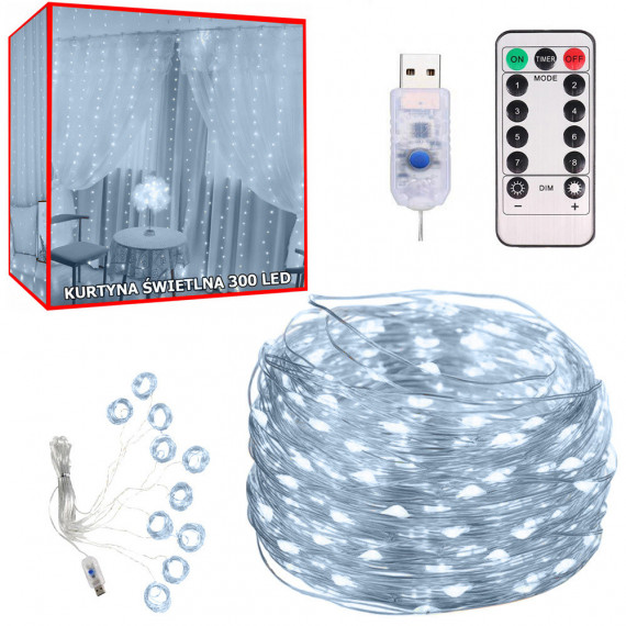 Kurtyna świetlna 300 led druciki 3x3 wiszące lampki