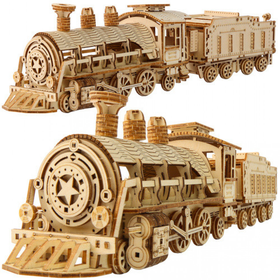 Puzzle drewniane 3D - Lokomotywa parowa z tenderem : Kruzel