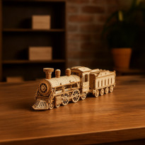 Puzzle drewniane 3D - Lokomotywa parowa z tenderem : Kruzel
