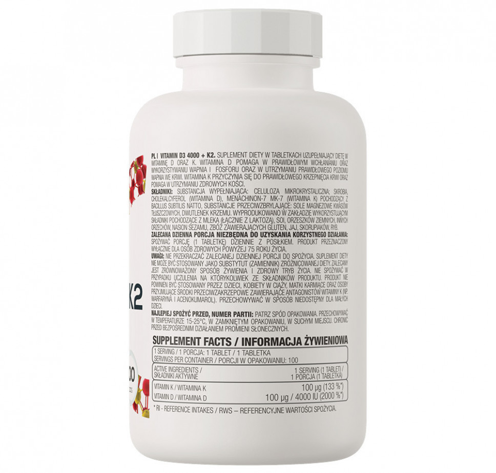 Witamina D3 4000 IU + K2, 100 tabletek - OstroVit