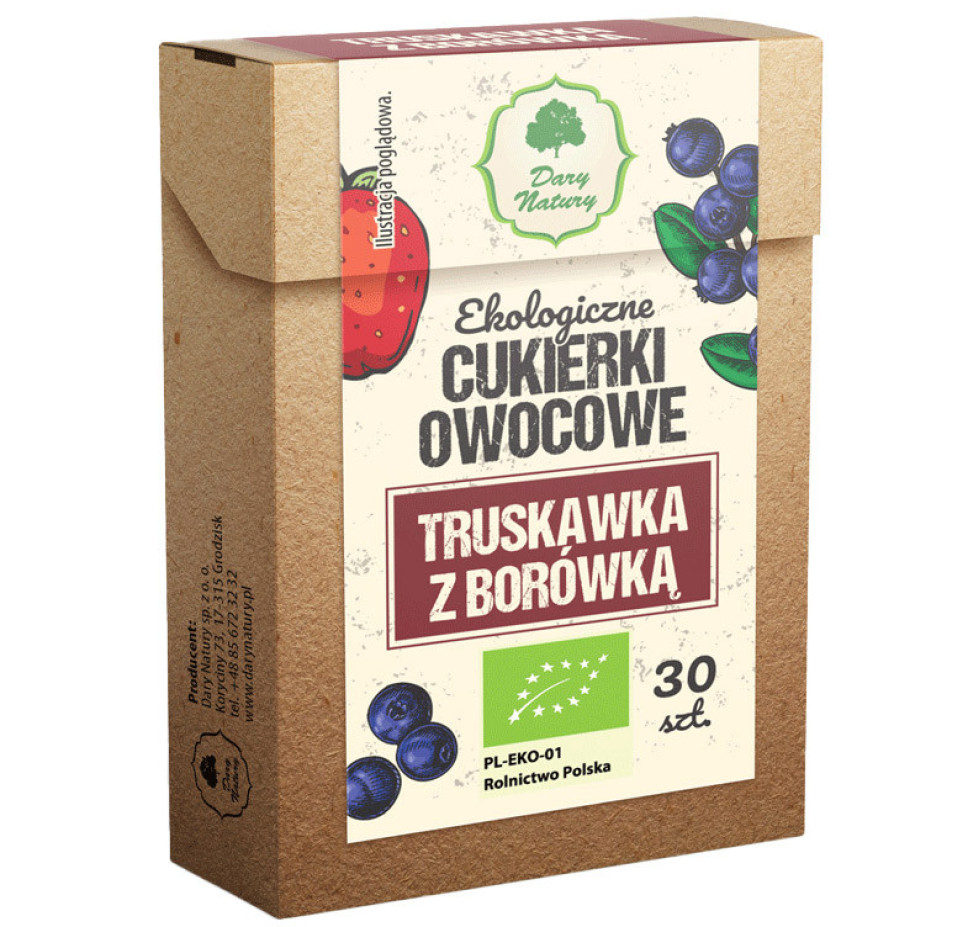 Ekologiczne cukierki owocowe truskawka z borówką 30 szt.