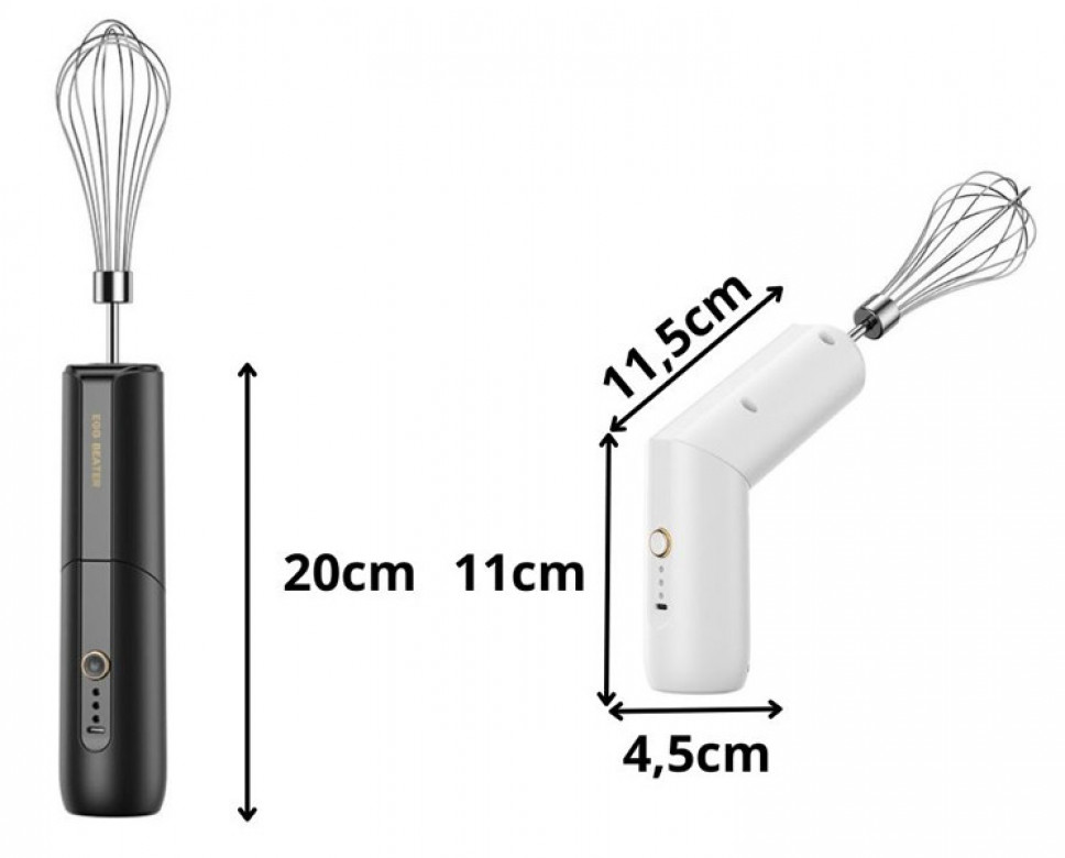 Trzepaczka elektryczna, mikser, do jajek, ubijaczka do piany, bezprzewodowa USB - biała : Verk Group