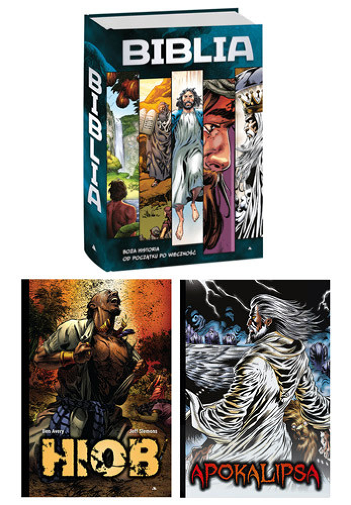 Biblia komiks + Apokalipsa. Komiks + Hiob. Komiks : Komiksy religijne dla dzieci i młodzieży